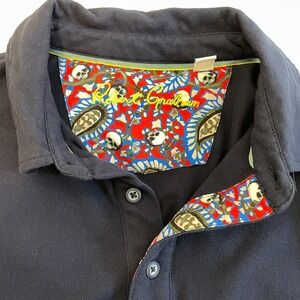 Robert Graham Men's Navy Blue Short Sleeve‎ Polo Shirt Skull Print Detail Size M